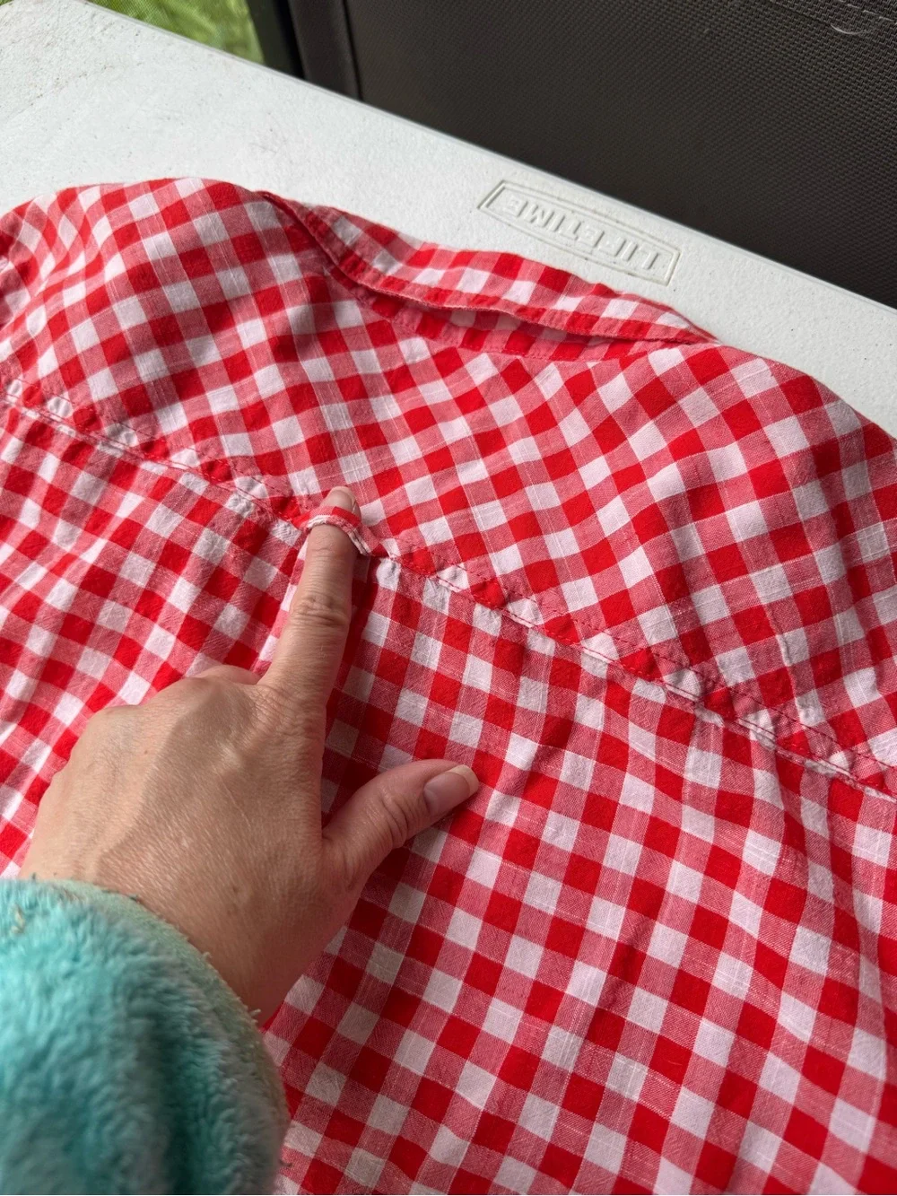 J Crew XL Red Gingham Boy Cut Button Down Shirt
